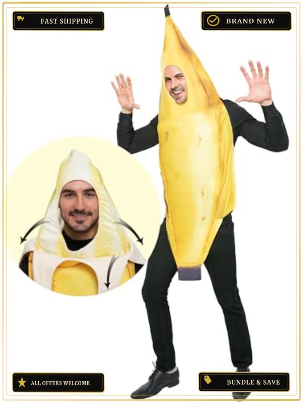 Adult Realistic Banana Costume Jumpsuit for Halloween Theme Party Theater Plays